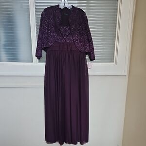 Size 12 plumglitter lace tank dress w/ bolero over mesh flowy Aline skirt R&M R